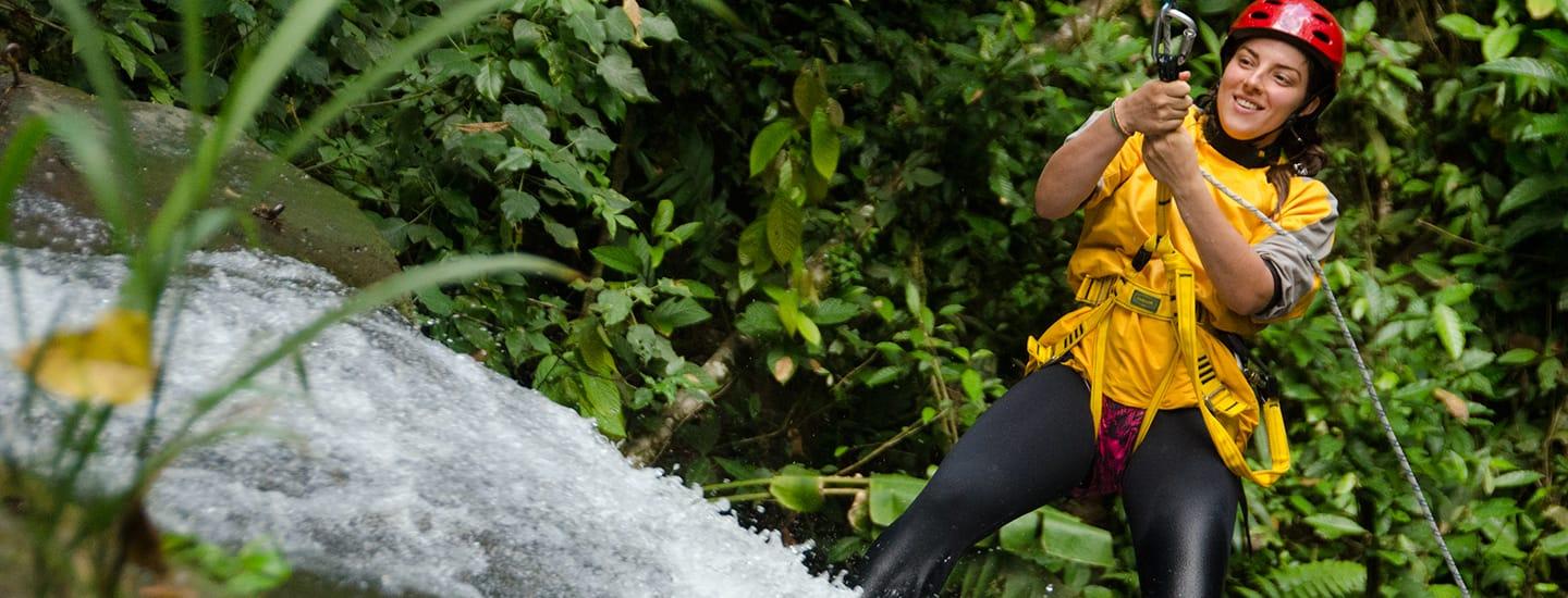 Woman ziplining