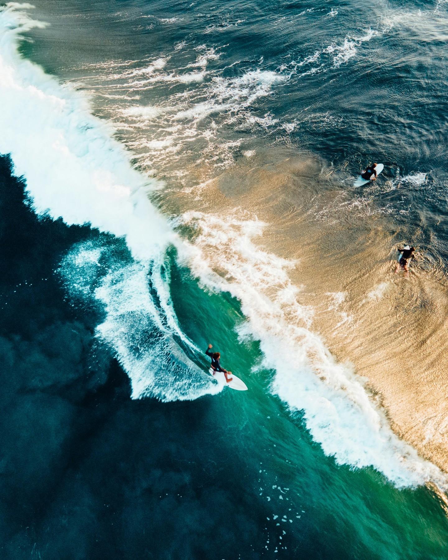 An aerial view of a beach and ocean