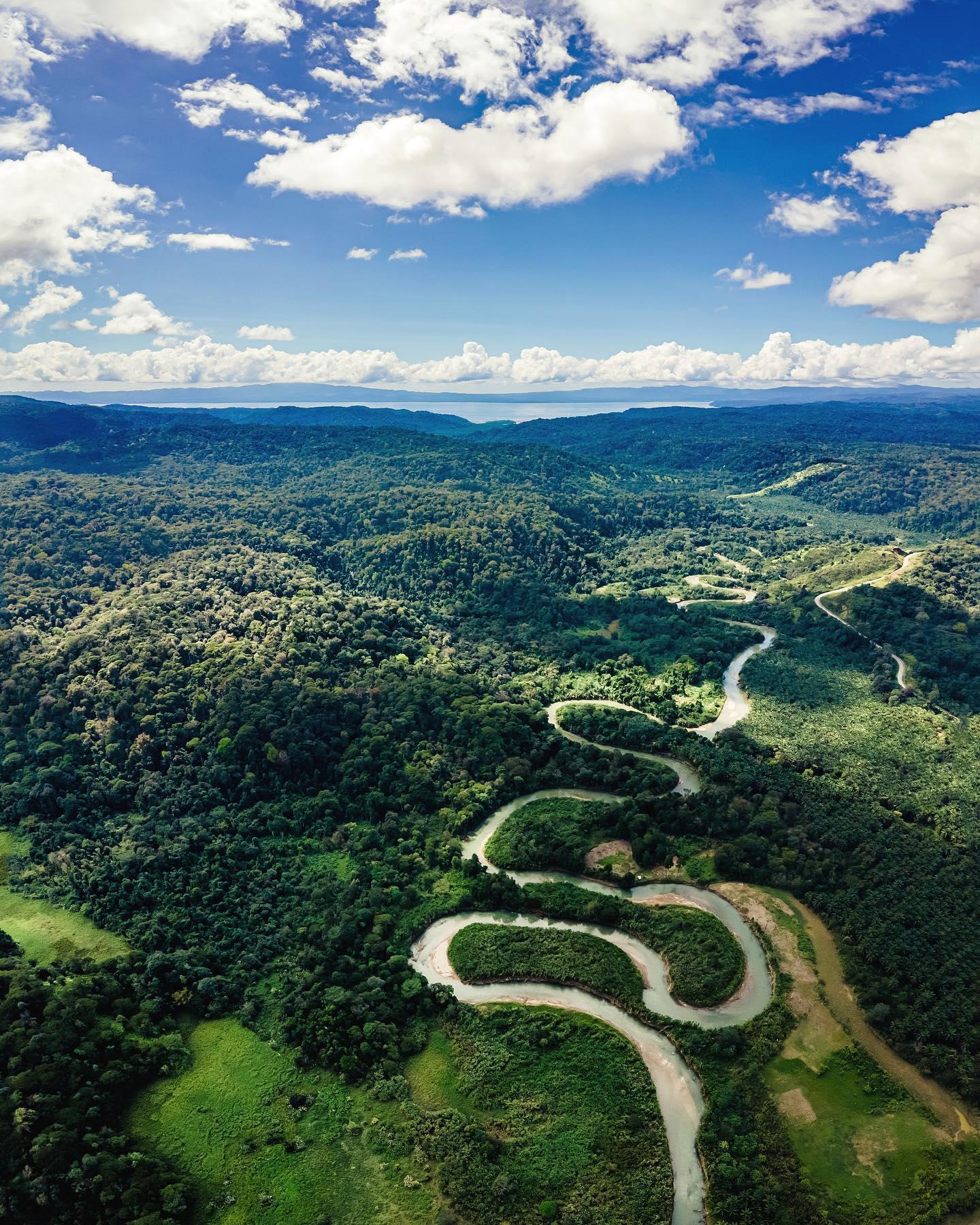 windy road from plane view