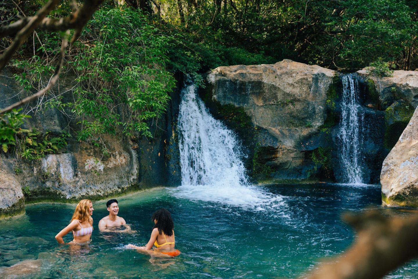 friends hanging in hot spring