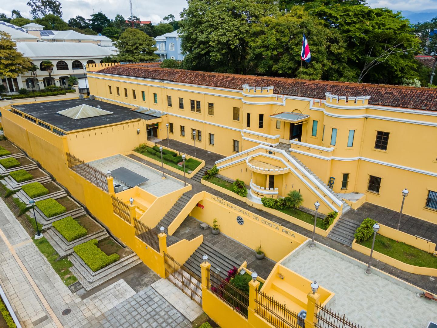 aerial view of museum yellow building