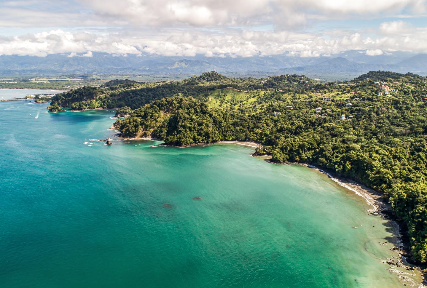 Aerial View of Tropical Biesanz beach and Coastline near the Manuel Antonio national park, Costa Rica