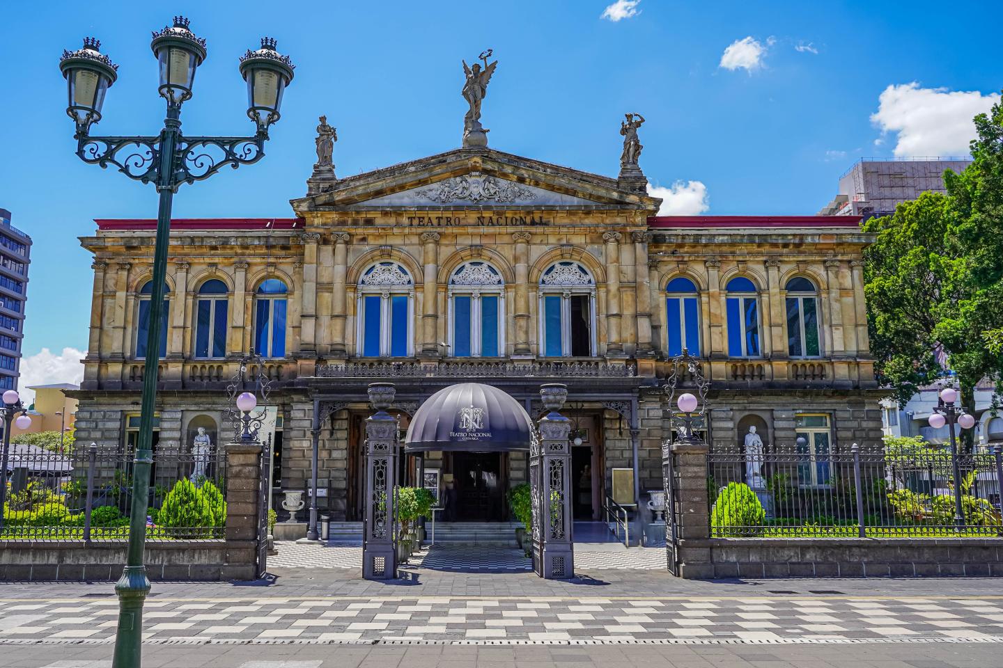 Beautiful aerial view of the Costa Rica National Theater in San Jose Center