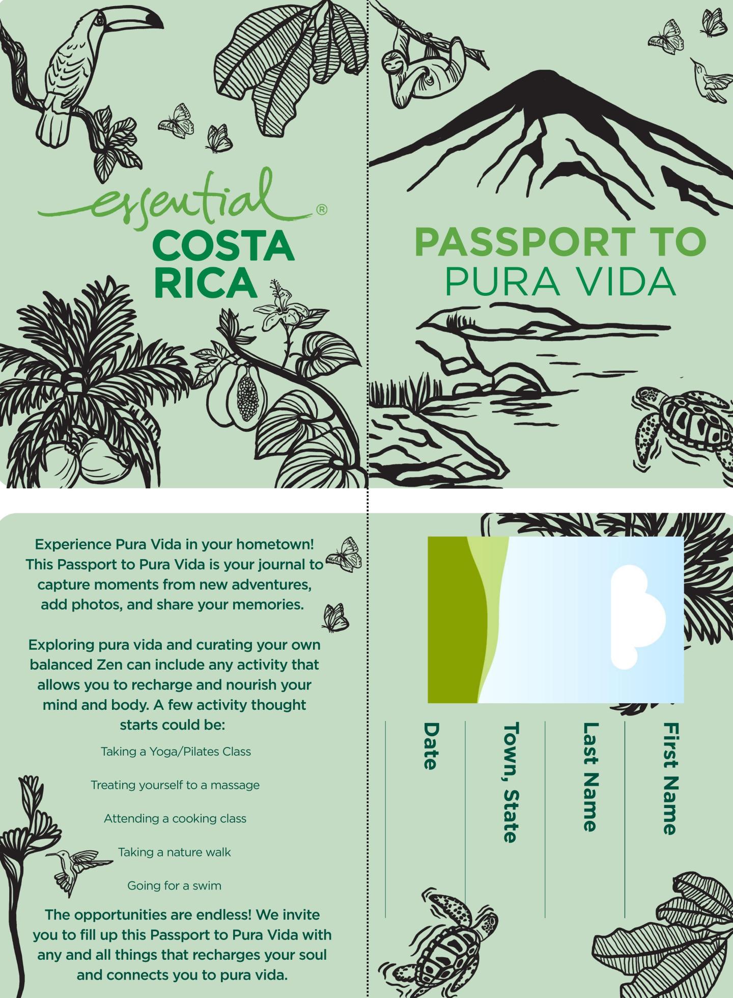 Passport to Pura Vida sheet.