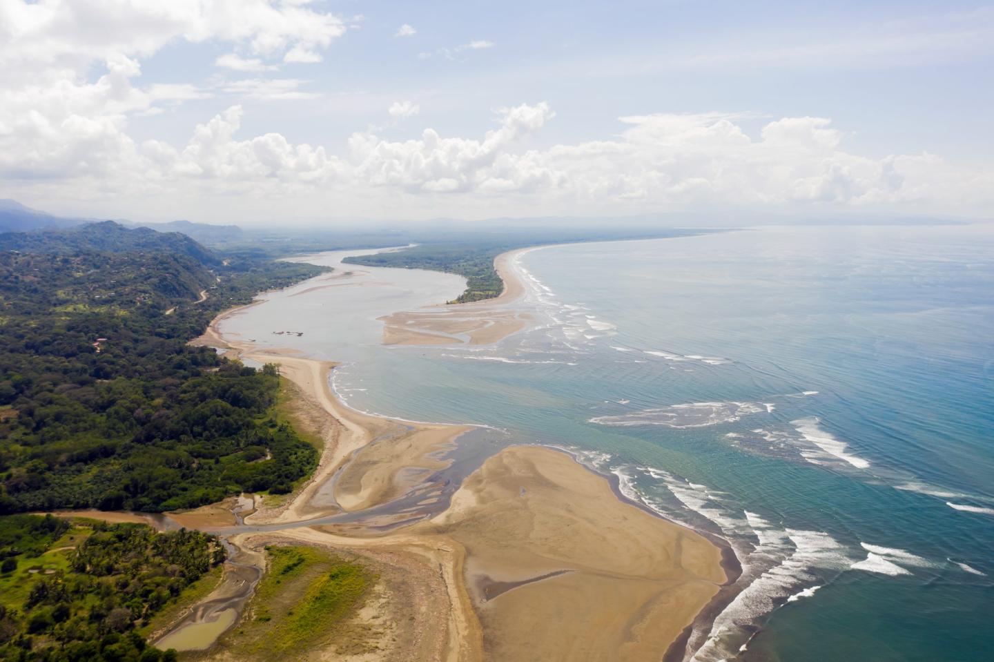 Rolling green hills and coastline of the southern Brunca region near Uvita, Costa Rica